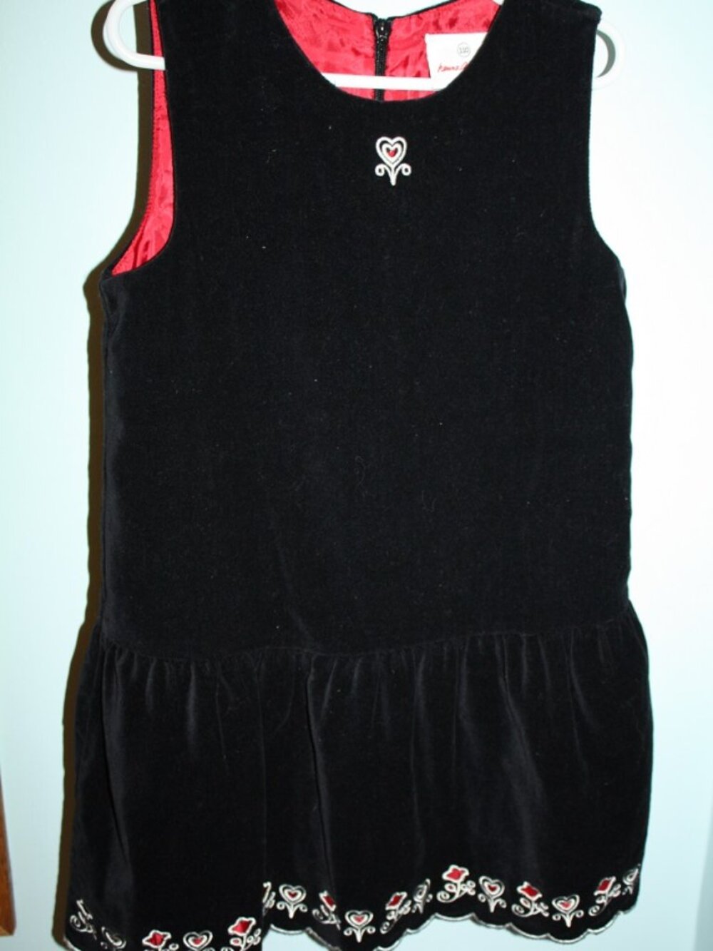 Hanna Andersson Girls Size 5-6 Black Velour Lined Floral Heart Holiday Dress EUC